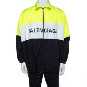 Balenciaga Neon Yellow Logo Print Track Jacket M