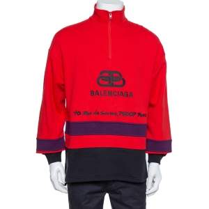 Balenciaga Red Cotton BB Address Embroidered Ski Sweater XS