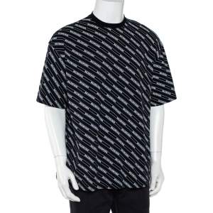 Balenciaga Black Logo Printed Cotton Crewneck T-Shirt M