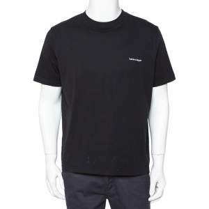 مملوكة مسبقًا Balenciaga Black Cotton Lowercase Logo Print T Shirt XXL