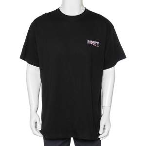 Balenciaga Black Cotton Logo Printed Crewneck Oversized T-Shirt L