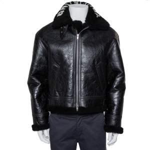 مملوكة مسبقًا Balenciaga Black Leather Faux Fur Lined Collared Jacket S