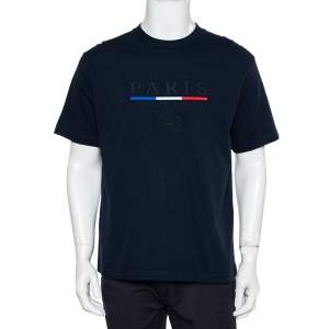 مملوكة مسبقًا Balenciaga Navy Blue Cotton Crewneck Logo Embroidered T-Shirt S