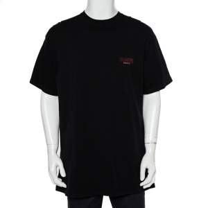 مملوكة مسبقًا Balenciaga Black Sinners Logo Printed Cotton Oversized Crewneck T-Shirt M