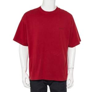 مملوكة مسبقًا Balenciaga Burgundy Minimalist Logo Printed Crewneck T-Shirt XL