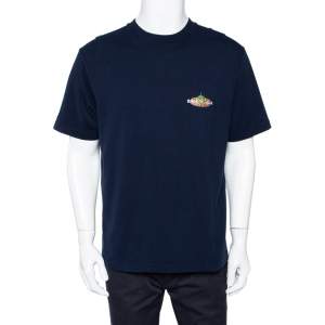 Balenciaga Navy Blue Bonjour Balenciaga Cotton Crewneck T-Shirt M