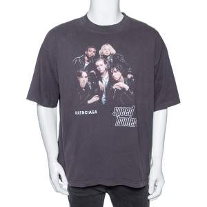 مملوكة مسبقًا Balenciaga Washed Grey Cotton Speed Hunters Printed T-Shirt L