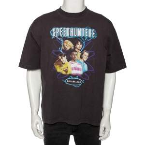 مملوكة مسبقًا Balenciaga Grey Cotton Speed Hunters Printed Crewneck T-Shirt M
