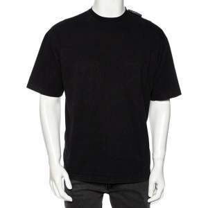 Pre Owned Balenciaga Black Cotton Logo Detailed Crew Neck T-Shirt S