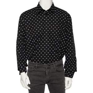Pre Owned Balenciaga Black Monogram Printed Cotton Button Front Shirt M