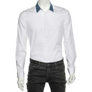 Balenciaga White Cotton Contrast Collar Detail Button Front Shirt M 
