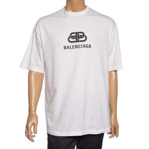 Balenciaga White Logo Printed Cotton Oversized T-Shirt M