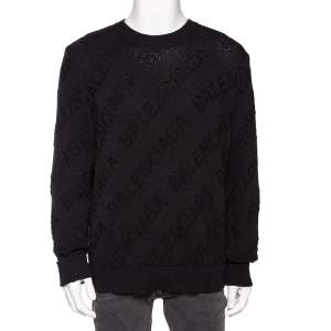 Balenciaga Black Logo Jacquard Cotton Oversized Sweater M