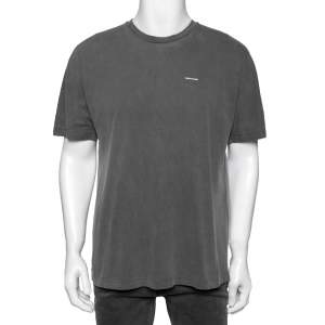 Balenciaga Grey Cotton Logo Printed Oversized T-Shirt XS