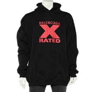 Balenciaga Black X Rated Printed Cotton Knit Hoodie S