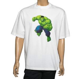 Balenciaga White Hulk Printed Cotton Short Sleeve T-Shirt M