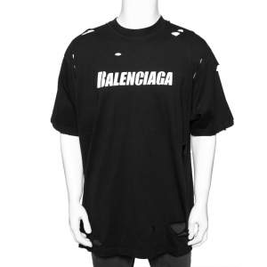 Balenciaga Black Cotton Caps Destroyed Flatground Crew Neck T-Shirt XS