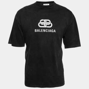 Balenciaga Black Logo Printed Cotton Oversized Short Sleeve T-Shirt S