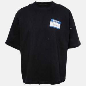 Balenciaga Black Cotton My Name is Denma Oversized Distressed T-Shirt S