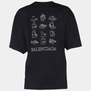 Pre Owned Balenciaga Black Printed Cotton Knit Oversized T-shirt XS