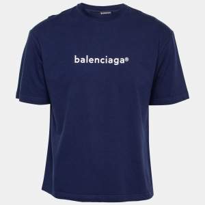 Balenciaga Blue New Copyright Logo Print Crewneck T-Shirt XS