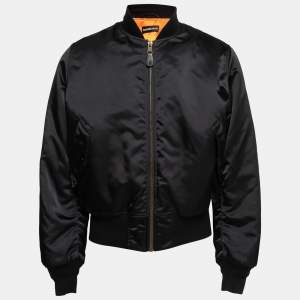 Pre Owned Balenciaga Black Synthetic Logo-Embroidered Padded Bomber Jacket XS
