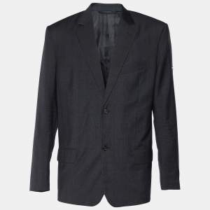 Balenciaga Wardrobe Dark Grey Wool Print Detail Oversized Blazer XS