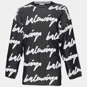 Balenciaga Black Logo Intarsia Knit Oversized Sweater L