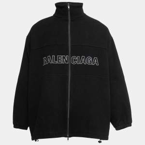 Pre Owned Balenciaga Wool Fleece Logo Embroidered Oversized Zip-Up Jacket S