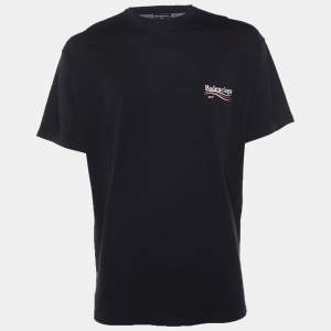 Pre Owned Balenciaga Black Logo 2017 Printed Cotton Crewneck T-Shirt L