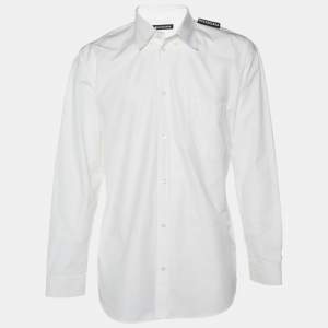 Balenciaga White Cotton Logo Detail Oversized Shirt L