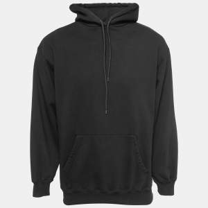 Balenciaga Black Logo Printed Cotton Knit Hoodie XS