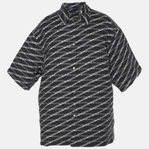 Balenciaga Charcoal Grey Printed Cotton Padded Shirt XL