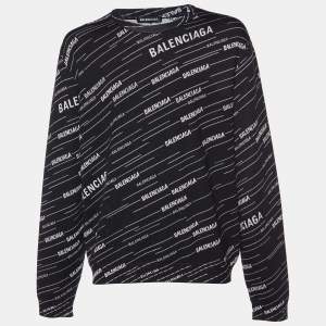 Balenciaga Black Logo Jacquard Wool Crew Neck Sweater XL