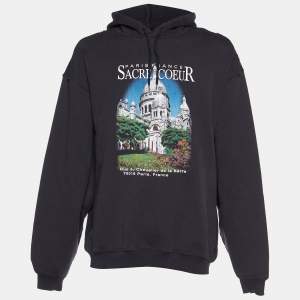 Balenciaga Black Sacre Coeur Printed Cotton Knit Hoodie XL