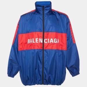 Balenciaga Navy Blue Logo Printed Synthetic Windbreaker Jacket S