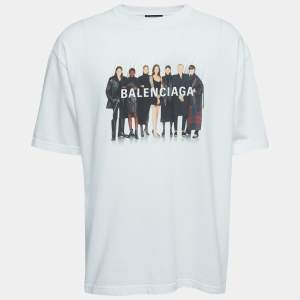 Balenciaga White Logo Print Cotton Crew Neck T-Shirt M