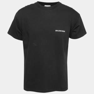 Balenciaga Black Logo Print Cotton Crew Neck Half Sleeve T-Shirt S