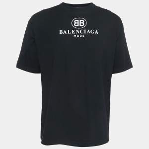 Pre Owned Balenciaga Black Cotton Printed T-Shirt M