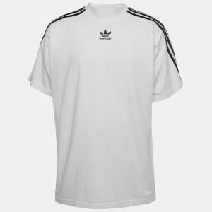 Pre Owned Balenciaga X Adidas White Logo Print Cotton Oversized T-Shirt M