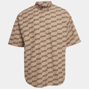 Balenciaga Brown Monogram Print Cotton Oversized Shirt M