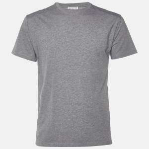 Balenciaga Grey Logo Print Cotton Crew Neck T-Shirt S