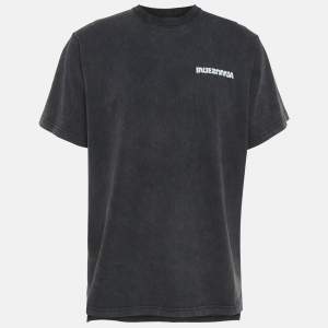 Pre Owned Balenciaga Grey Embroidered Cotton T-Shirt XL