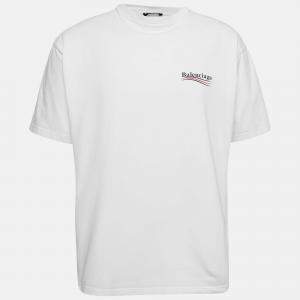 Pre Owned Balenciaga White Printed Cotton Oversized T-Shirt S