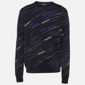 Balenciaga Black Logo Intarsia Wool Sweater M