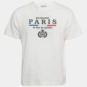 Balenciaga White Embroidered Cotton T-Shirt XS