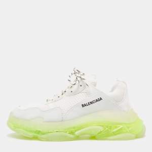 Balenciaga White Faux Leather and Mesh Triple S Clear Sneakers Size 44