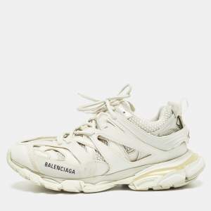 Balenciaga Grey/White Faux Leather and Mesh Sneakers Size 42