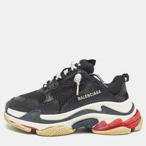 Balenciaga Black Mesh and Leather Triple S Sneakers Size 39