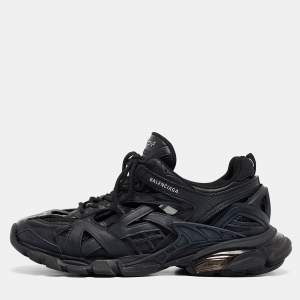 Balenciaga Black Faux Leather and Mesh Track 2 Sneakers Size 44